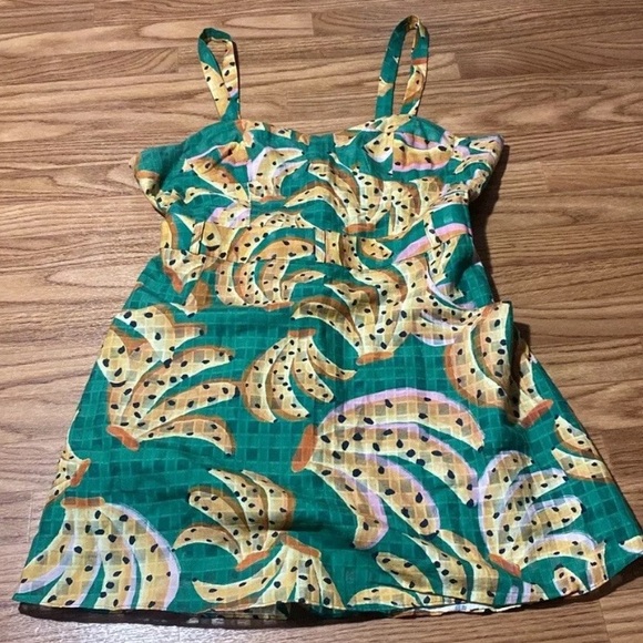 FARM Rio A-Line Dress Green Raining Bananas XL - NO BELT - Picture 1 of 7
